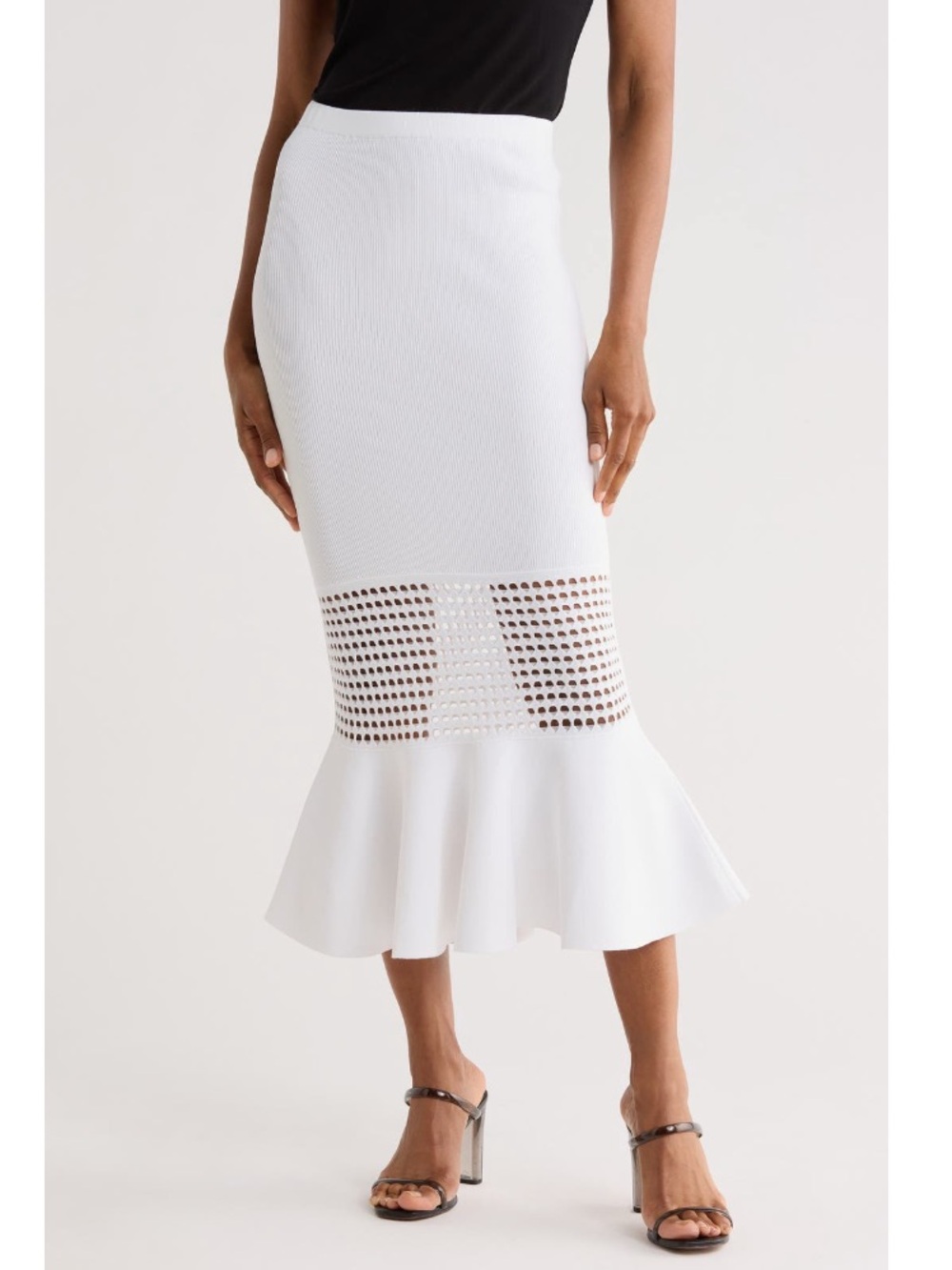 Diane von Furstenberg DVF Georgia Eyelet Sweater Midi Skirt Ivory White Sz Large